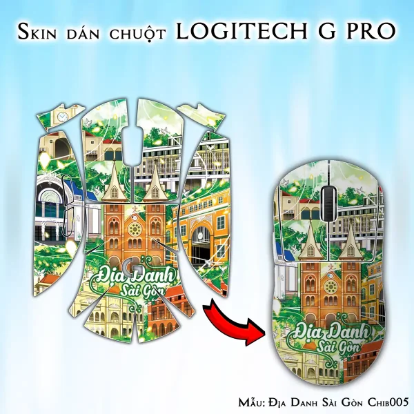 Skin dán chuột Logitech G Pro mẫu Địa Danh Sài Gòn Chib005