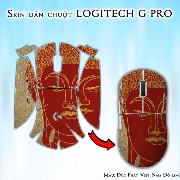 Skin dán chuột Logitech G Pro mẫu Đức Phật Việt Nam Đỏ lsm016