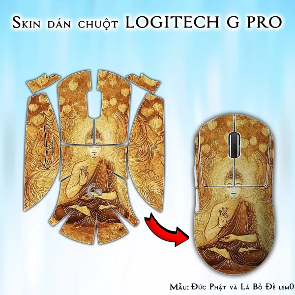 Skin dán chuột Logitech G Pro mẫu Đức Phật và Lá Bồ Đề lsm057
