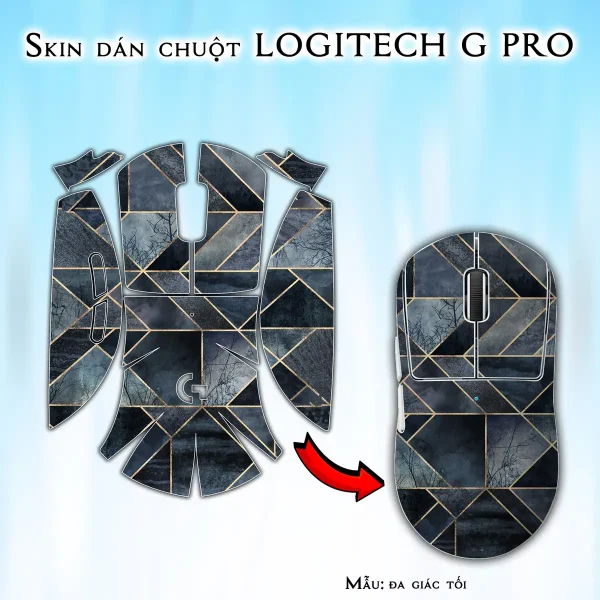 Skin dán chuột Logitech G Pro mẫu đa giác tối