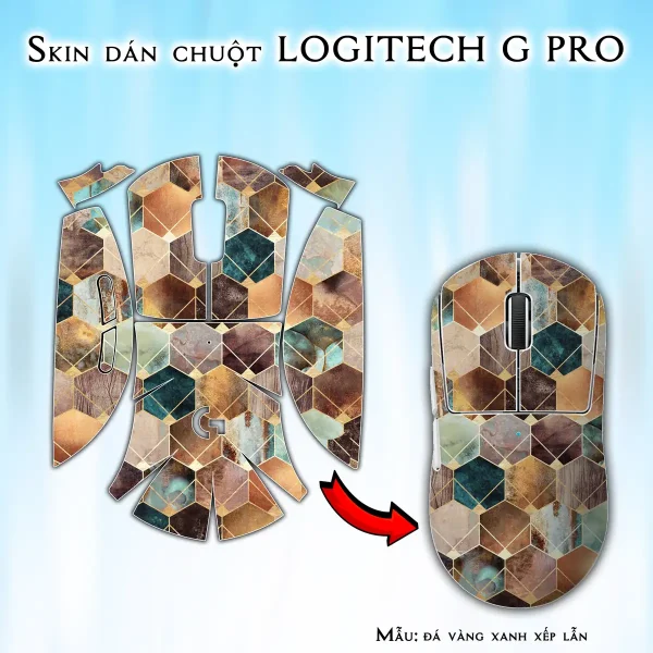 Skin dán chuột Logitech G Pro mẫu đá vàng xanh xếp lẫn