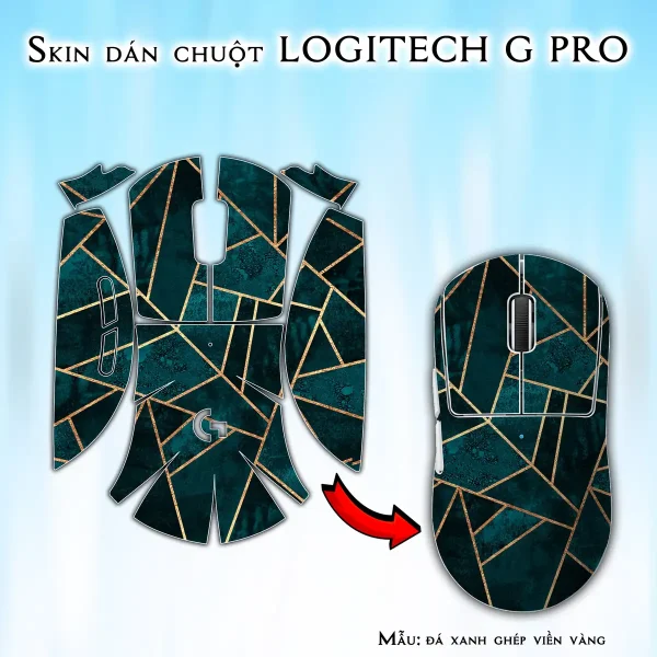 Skin dán chuột Logitech G Pro mẫu đá xanh ghép viền vàng