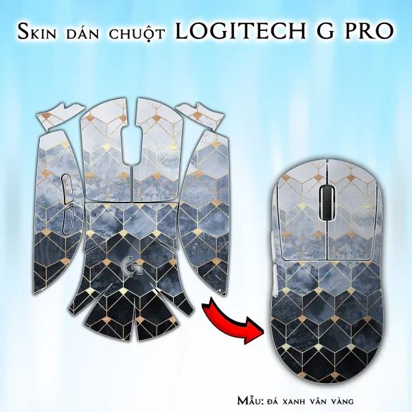 Skin dán chuột Logitech G Pro mẫu đá xanh vân vàng