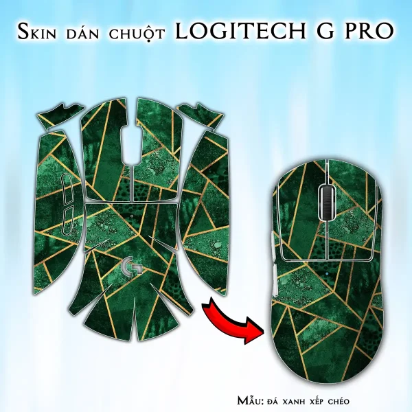 Skin dán chuột Logitech G Pro mẫu đá xanh xếp chéo
