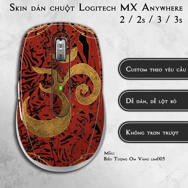 Skin dán chuột Logitech MX Anywhere mẫu Biểu Tượng Om Vàng lsm005