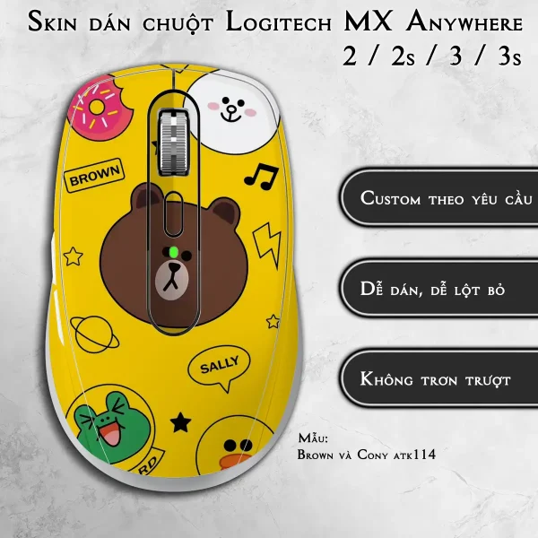 Skin dán chuột Logitech MX Anywhere mẫu Brown và Cony atk114