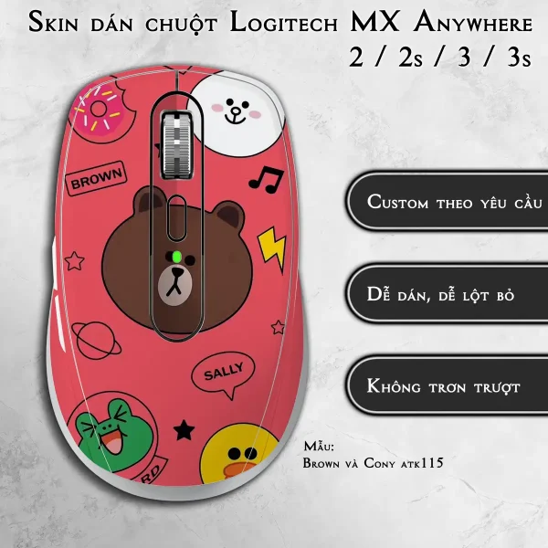 Skin dán chuột Logitech MX Anywhere mẫu Brown và Cony atk115