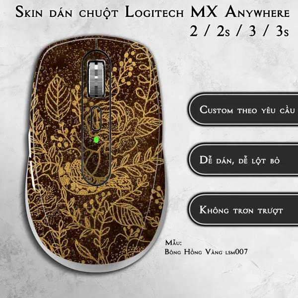 Skin dán chuột Logitech MX Anywhere mẫu Bông Hồng Vàng lsm007