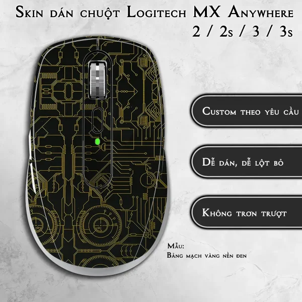 Skin dán chuột Logitech MX Anywhere mẫu Bảng mạch vàng nền đen