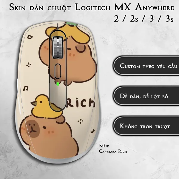 Skin dán chuột Logitech MX Anywhere mẫu Capybara Rich
