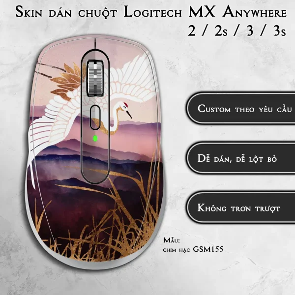 Skin dán chuột Logitech MX Anywhere mẫu chim hạc GSM155