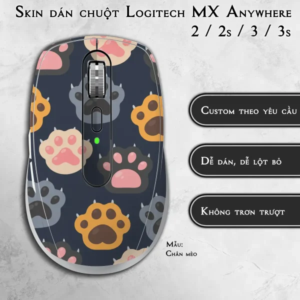 Skin dán chuột Logitech MX Anywhere mẫu Chân mèo