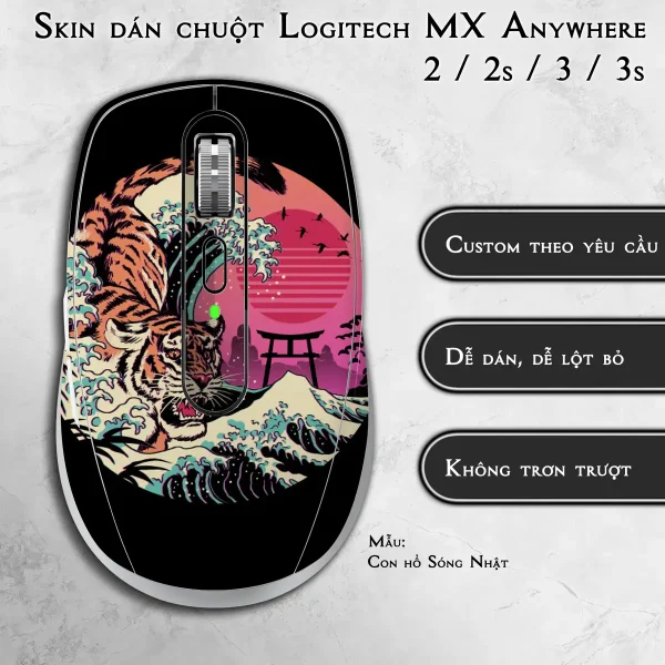 Skin dán chuột Logitech MX Anywhere mẫu Con hổ Sóng Nhật