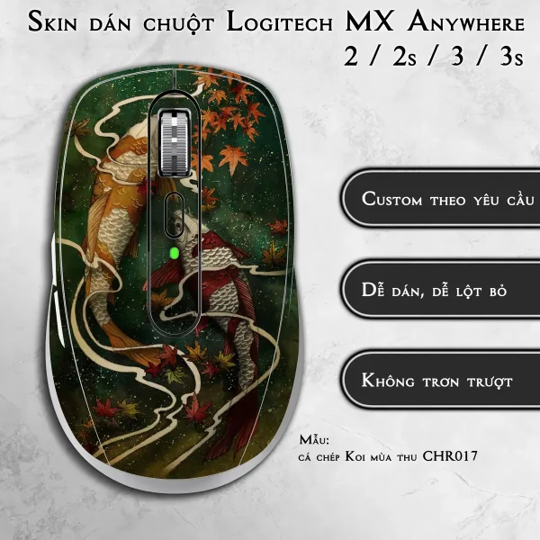 Skin dán chuột Logitech MX Anywhere mẫu cá chép Koi mùa thu CHR017