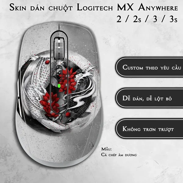 Skin dán chuột Logitech MX Anywhere mẫu Cá chép âm dương