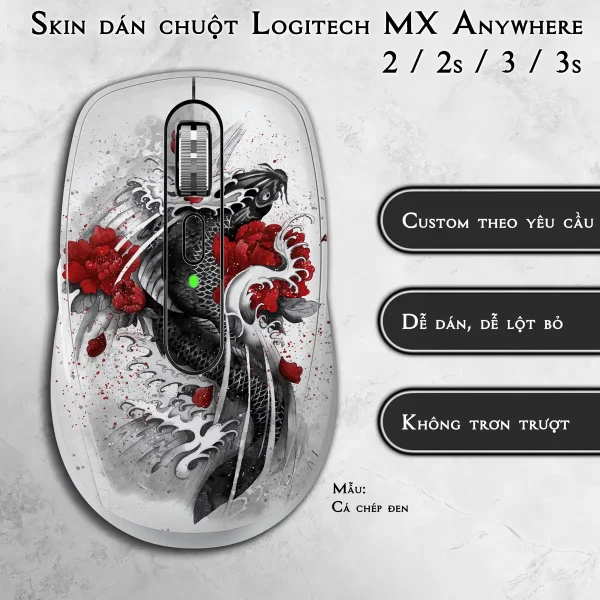 Skin dán chuột Logitech MX Anywhere mẫu Cá chép đen