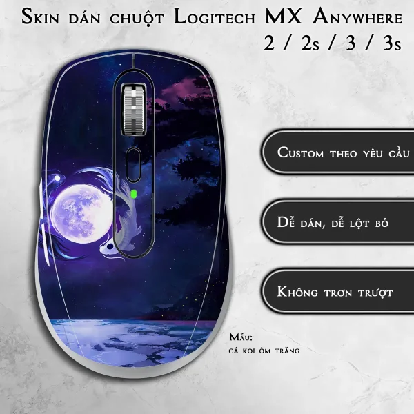 Skin dán chuột Logitech MX Anywhere mẫu cá koi ôm trăng