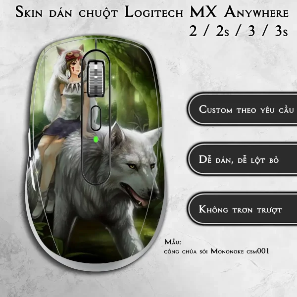 Skin dán chuột Logitech MX Anywhere mẫu công chúa sói Mononoke csm001