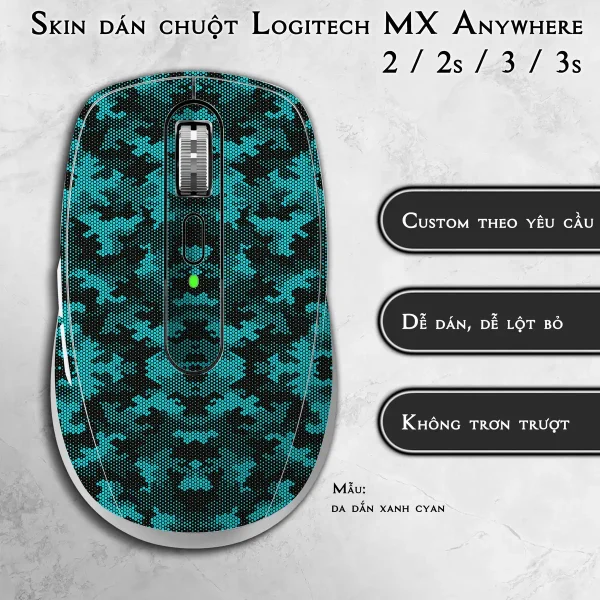 Skin dán chuột Logitech MX Anywhere mẫu da dắn xanh cyan
