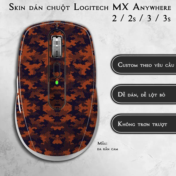 Skin dán chuột Logitech MX Anywhere mẫu da rắn cam