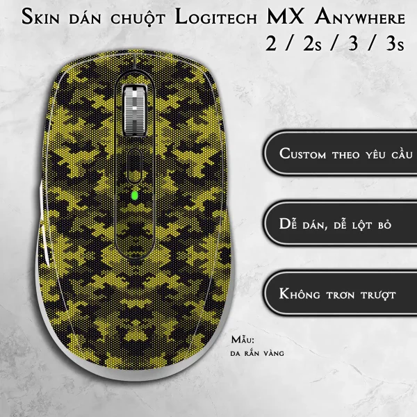 Skin dán chuột Logitech MX Anywhere mẫu da rắn vàng