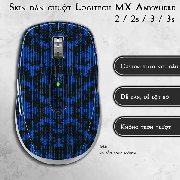 Skin dán chuột Logitech MX Anywhere mẫu da rắn xanh dương