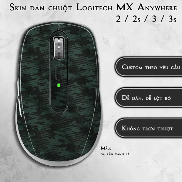 Skin dán chuột Logitech MX Anywhere mẫu da rắn xanh lá