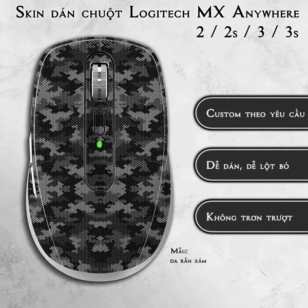 Skin dán chuột Logitech MX Anywhere mẫu da rắn xám