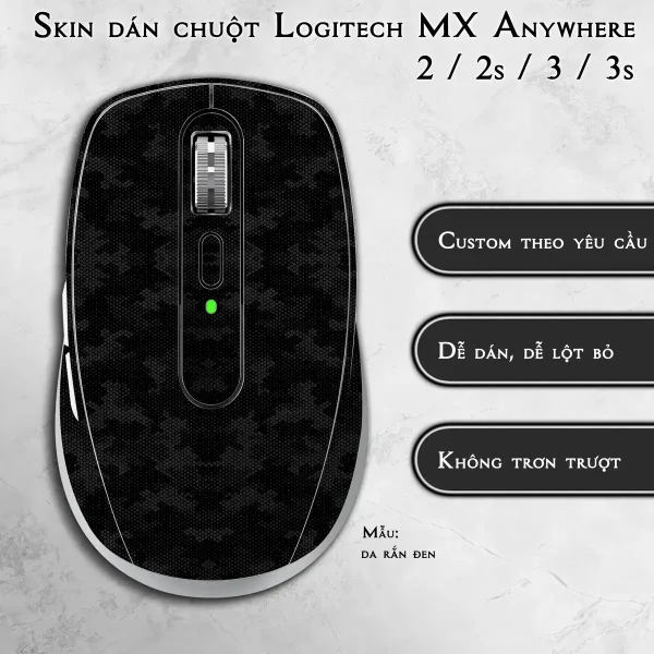 Skin dán chuột Logitech MX Anywhere mẫu da rắn đen