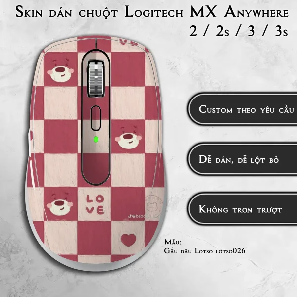 Skin dán chuột Logitech MX Anywhere mẫu Gấu dâu Lotso lotso026