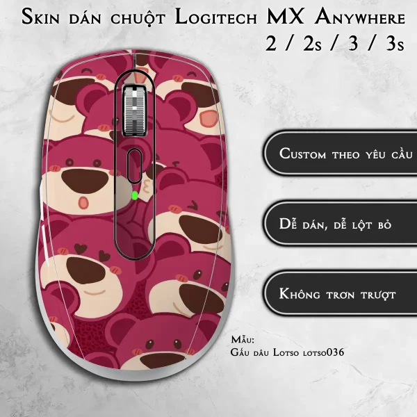 Skin dán chuột Logitech MX Anywhere mẫu Gấu dâu Lotso lotso036