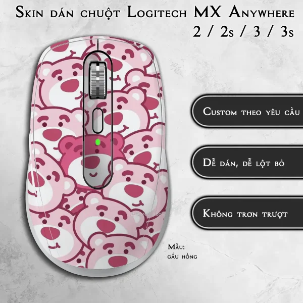 Skin dán chuột Logitech MX Anywhere mẫu gấu hồng