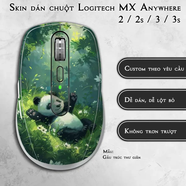 Skin dán chuột Logitech MX Anywhere mẫu Gấu trúc thư giãn
