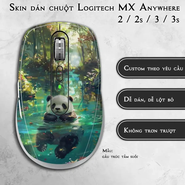 Skin dán chuột Logitech MX Anywhere mẫu gấu trúc tắm suối