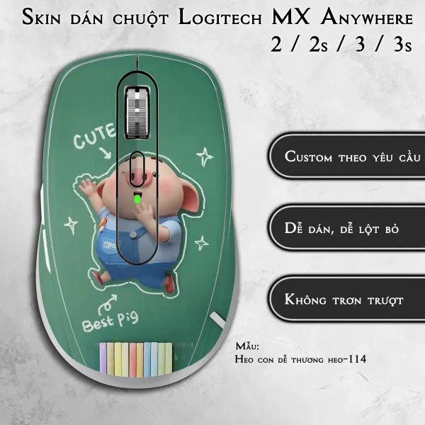 Skin dán chuột Logitech MX Anywhere mẫu Heo con dễ thương heo-114