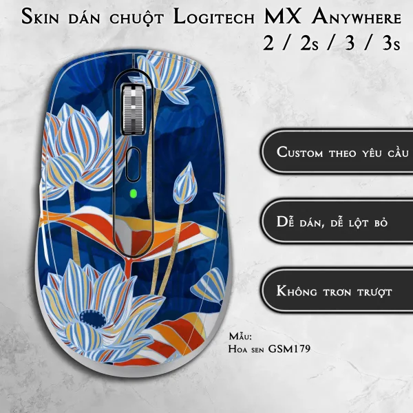 Skin dán chuột Logitech MX Anywhere mẫu Hoa sen GSM179