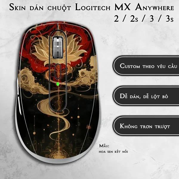 Skin dán chuột Logitech MX Anywhere mẫu hoa sen kết nối