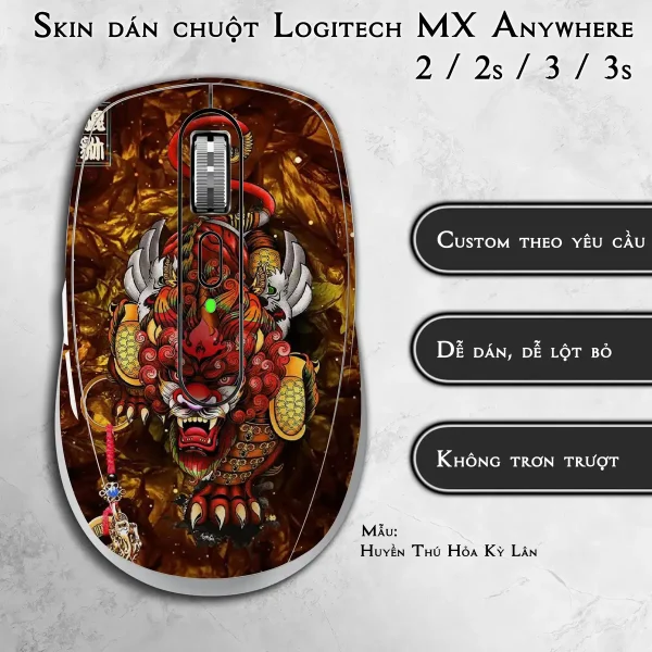 Skin dán chuột Logitech MX Anywhere mẫu Huyền Thú Hỏa Kỳ Lân