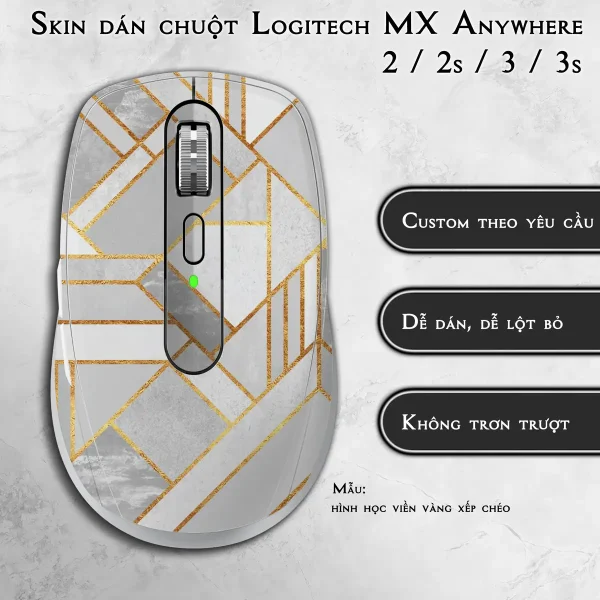 Skin dán chuột Logitech MX Anywhere mẫu hình học viền vàng xếp chéo