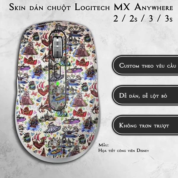 Skin dán chuột Logitech MX Anywhere mẫu Họa tiết công viên Disney