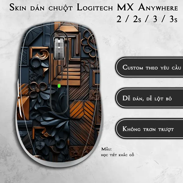 Skin dán chuột Logitech MX Anywhere mẫu học tiết khắc gỗ