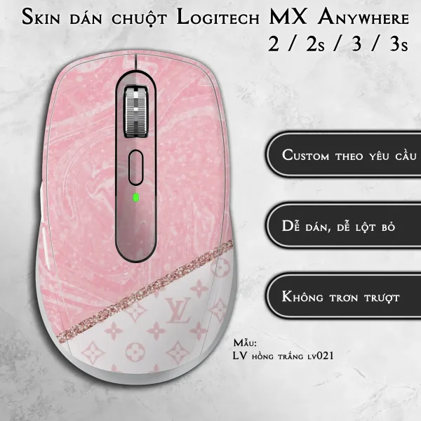 Skin dán chuột Logitech MX Anywhere mẫu LV hồng trắng lv021