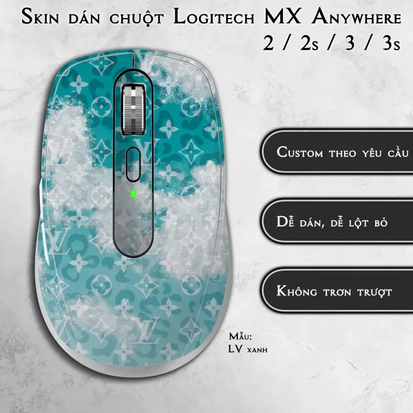 Skin dán chuột Logitech MX Anywhere mẫu LV xanh