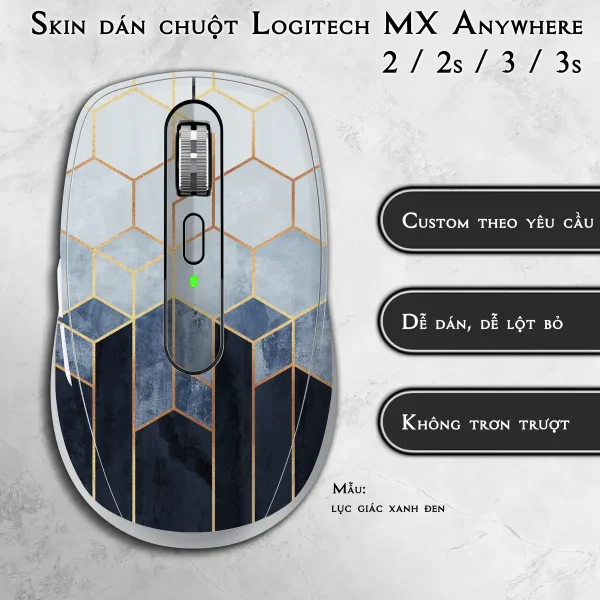Skin dán chuột Logitech MX Anywhere mẫu lục giác xanh đen