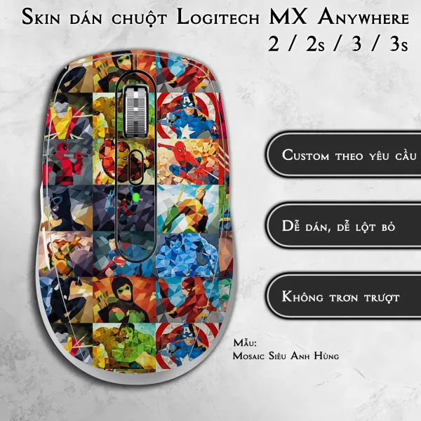 Skin dán chuột Logitech MX Anywhere mẫu Mosaic Siêu Anh Hùng