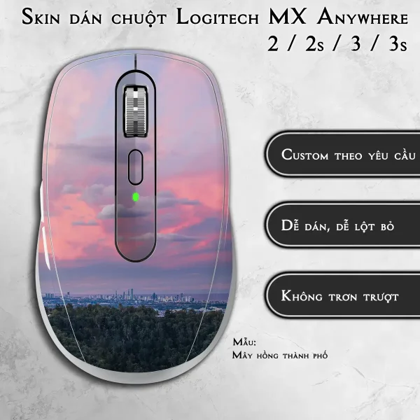 Skin dán chuột Logitech MX Anywhere mẫu Mây hồng thành phố