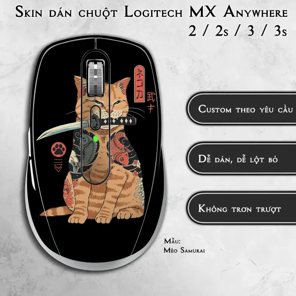 Skin dán chuột Logitech MX Anywhere mẫu Mèo Samurai