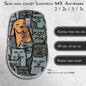 Skin dán chuột Logitech MX Anywhere mẫu Mèo xám và chó cam scu064