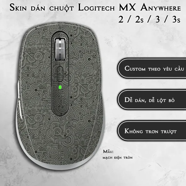 Skin dán chuột Logitech MX Anywhere mẫu mạch điện tròn