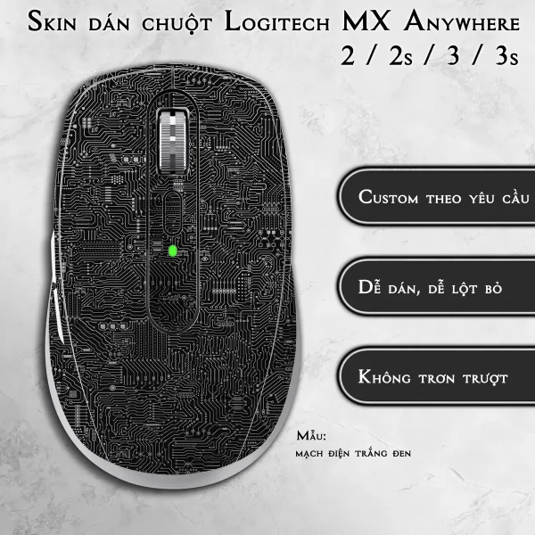 Skin dán chuột Logitech MX Anywhere mẫu mạch điện trắng đen